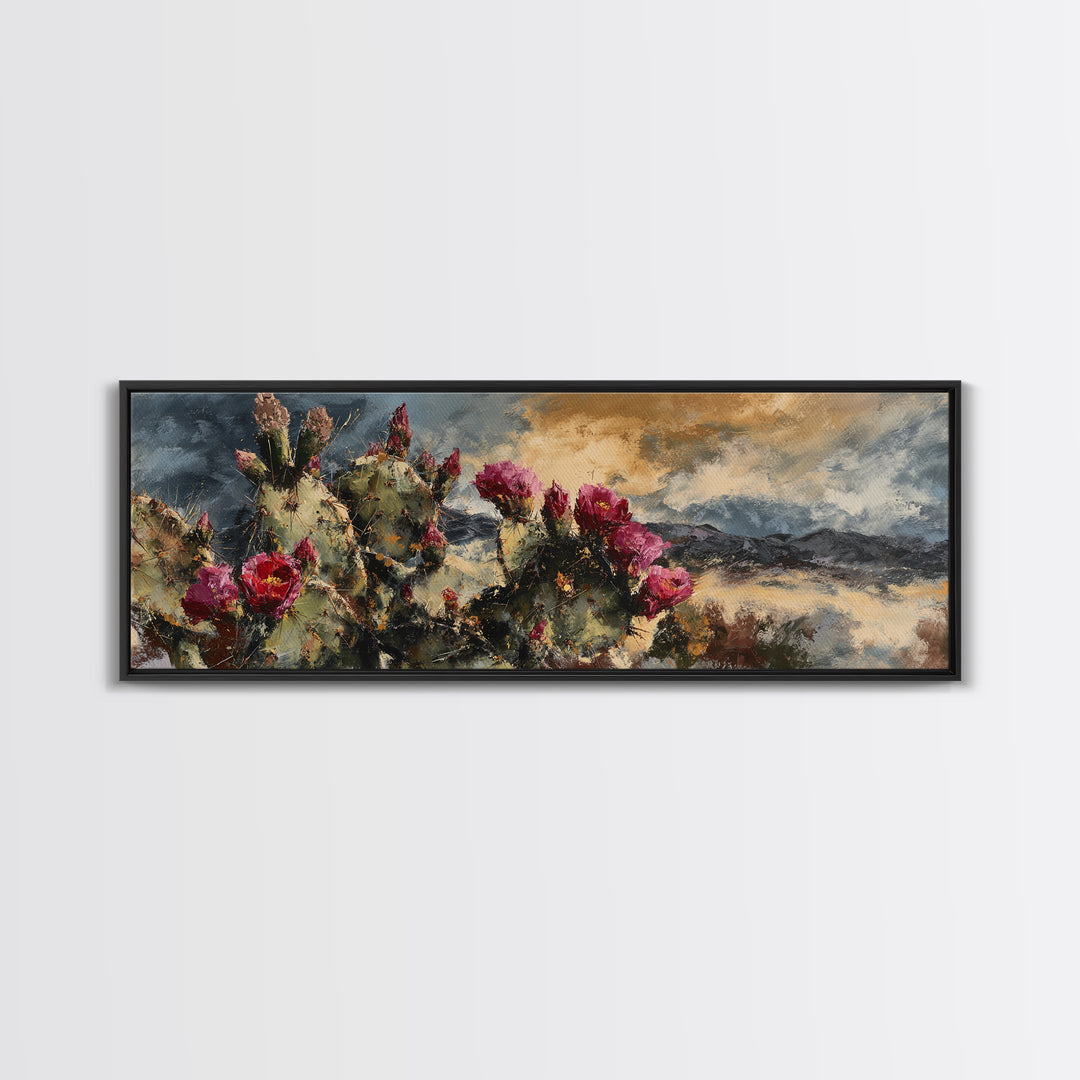 Prickly Pear Cactus Framed Canvas Print, Western Art, Rustic Wall Art, Southwestern Decor, Watercolor Art, Frontier, WES-3x1-32