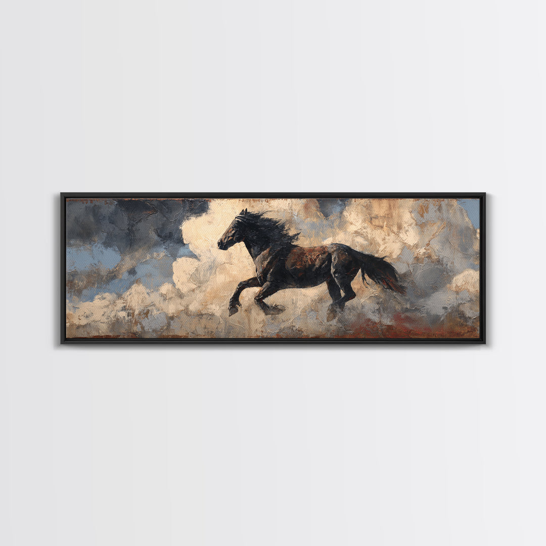 Buffalo Silhouette Beneath Enormous Sky Canvas Print, Western Art, Textured Painting, Southwestern Decor, Fine Art, Frontier, WES-3x1-48
