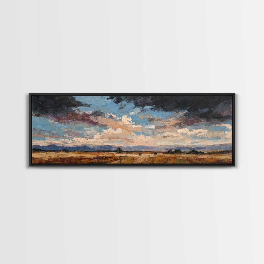 Train Crossing Western Plains Framed Canvas Print, Western Art, Contemporary Art, Southwestern Decor, Fine Art, Frontier, WES-3x1-63