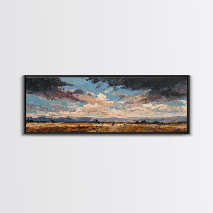 Train Crossing Western Plains Framed Canvas Print, Western Art, Contemporary Art, Southwestern Decor, Fine Art, Frontier, WES-3x1-63
