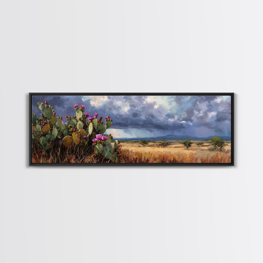 Prickly Pear Cactus Canvas Print, Western Art, Painting, Southwestern Decor, Fine Art, Frontier, Trendy Wall Art, Cowboy Art, WES-3x1-80