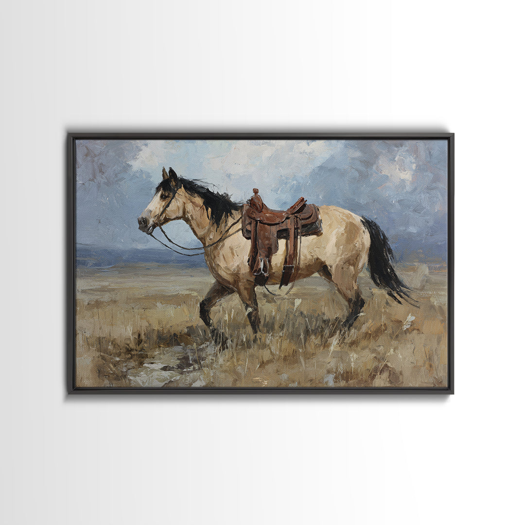 Buckskin Horse in Golden Prairie Light Canvas Print, Western Art, Modern Decor, Southwestern Decor, Fine Art, Frontier, WES-3x2-11
