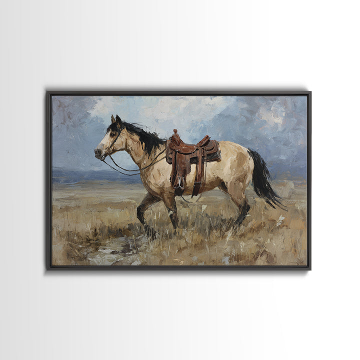 Buckskin Horse in Golden Prairie Light Canvas Print, Western Art, Modern Decor, Southwestern Decor, Fine Art, Frontier, WES-3x2-11