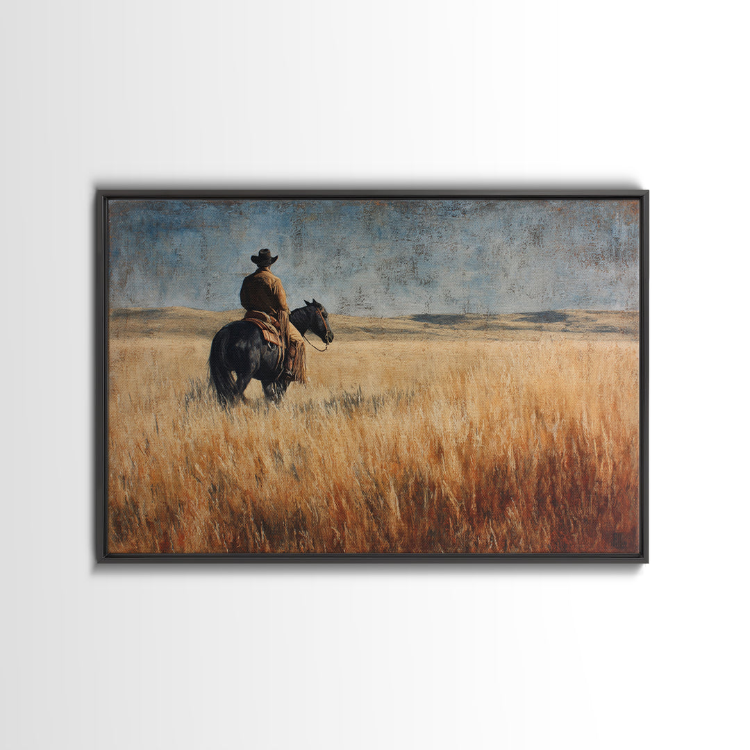 Golden Wheat Field Canvas Print, Western Art, Horse Art, Southwestern Decor, Abstract Art, Frontier, Room Decor, WES-3x2-52