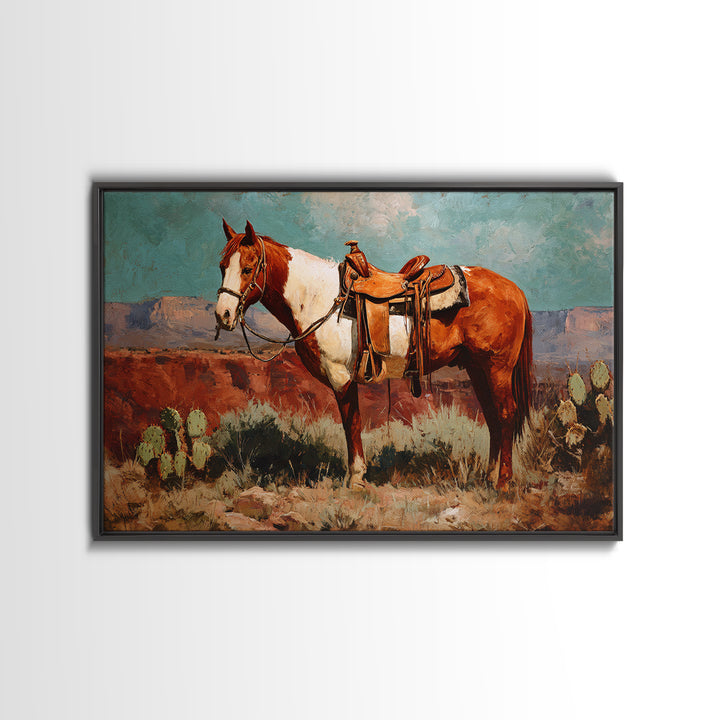 Cactus and Red Rock Canyon Landscape Framed Canvas Print, Western Art, Fine Art Print, Southwestern Decor, Fine Art, Frontier, WES-3x2-81