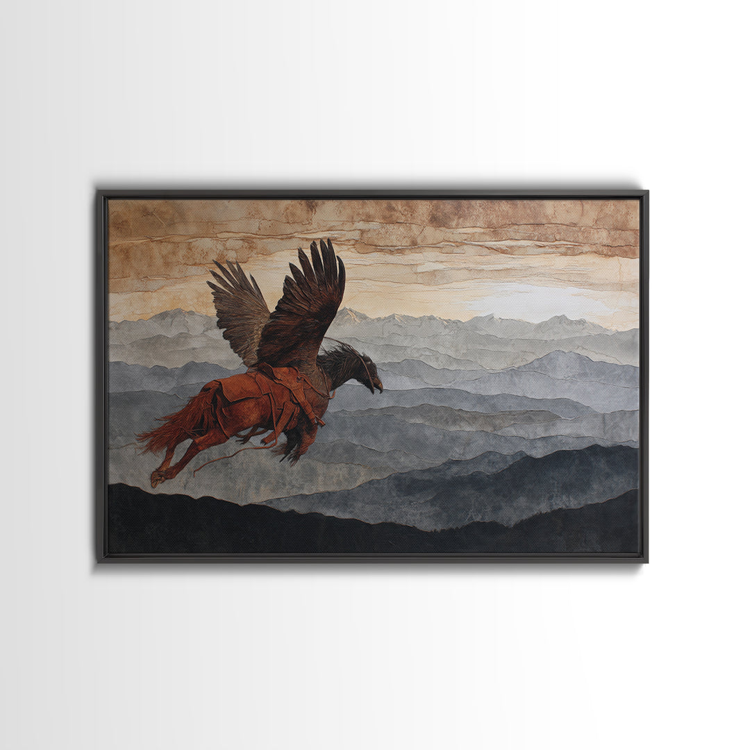 Eagle Flying Above Mountain Ridge Canvas Print, Western Art, Boho Decor, Southwestern Decor, Fine Art, Frontier, Art Print, WES-3x2-89