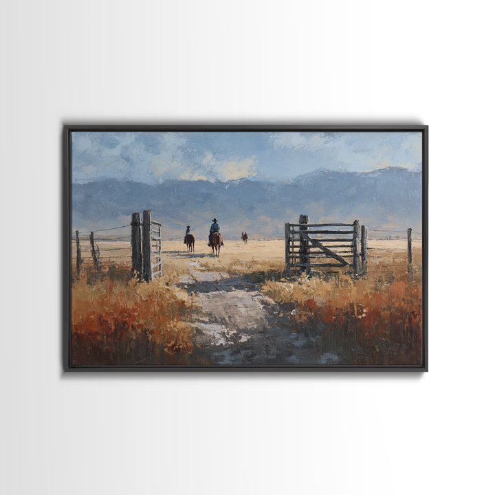 Sun Bleached Ranch Gate Framed Canvas Print, Western Art, Western Wall Art, Southwestern Decor, Watercolor Art, Frontier, WES-3x2-91