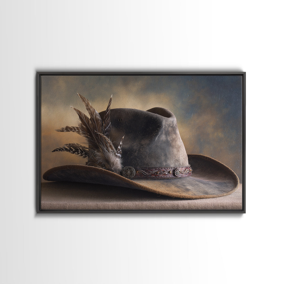 Cowboy Hat with Feathers and Beads Canvas Print, Western Art, Western Print, Southwestern Decor, Fine Art, Frontier, WES-3x2-98