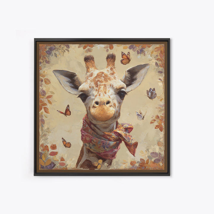 Giraffe with Scarf and Butterflies Canvas Print, Whimsical Art, Nursery Wall Decor, Living Room Decor, Fine Art, Wonder, WHI-1x1-10