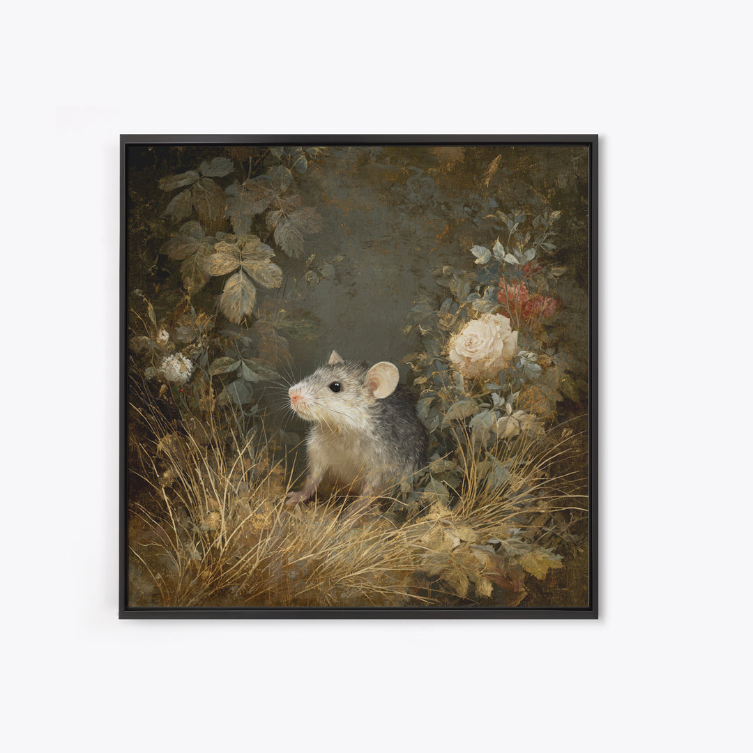 Mouse Ballerina in a Rose Garden Framed Canvas Print, Whimsical Art, Digital Print, Living Room Decor, Watercolor Art, Wonder, WHI-1x1-11