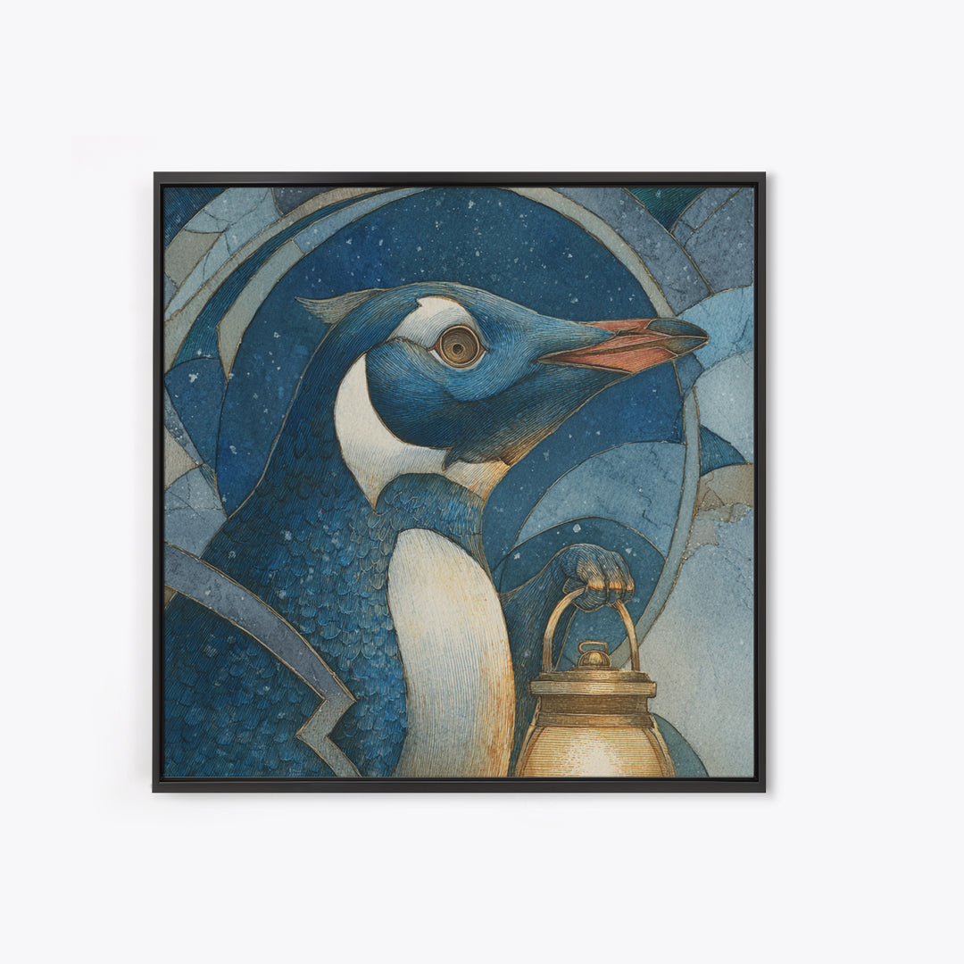 Penguin Holding a Lantern Canvas Print, Whimsical Art, Gallery Decor, Living Room Decor, Fine Art, Wonder, Wall Art, Home Decor, WHI-1x1-17