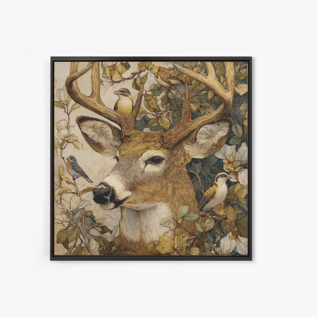 Deer with Antlers Full of Birds Canvas Print, Whimsical Art, Printable Art, Living Room Decor, Watercolor Art, Wonder, WHI-1x1-19