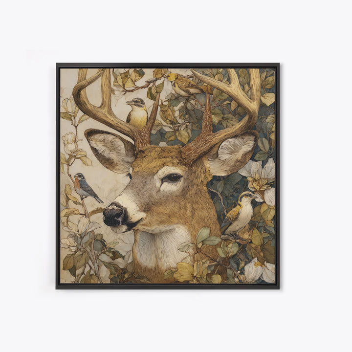 Deer with Antlers Full of Birds Canvas Print, Whimsical Art, Printable Art, Living Room Decor, Watercolor Art, Wonder, WHI-1x1-19