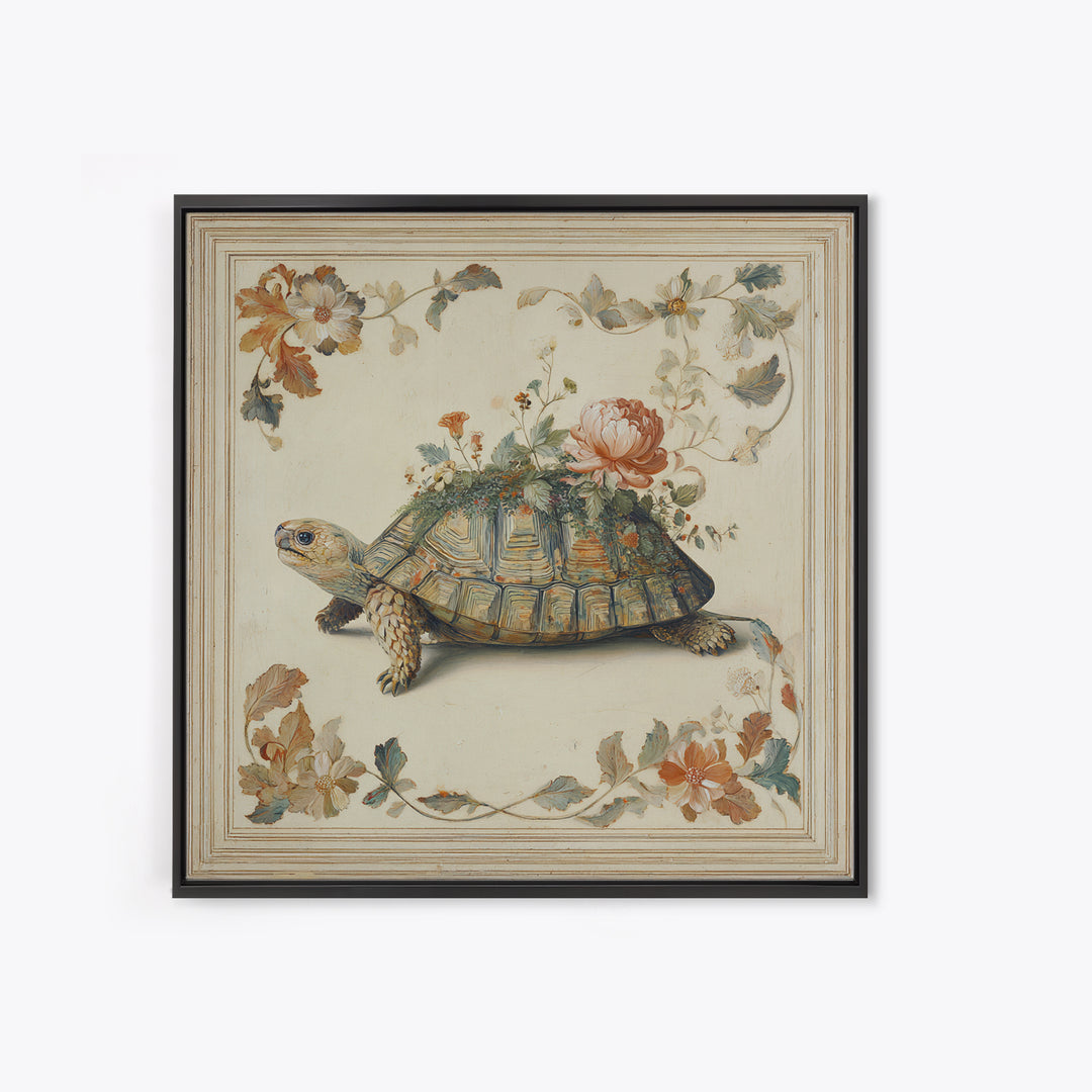 Turtle with Garden Growing on Shell Canvas Print, Whimsical Art, Dopamine Decor, Living Room Decor, Fine Art, Wonder, WHI-1x1-22