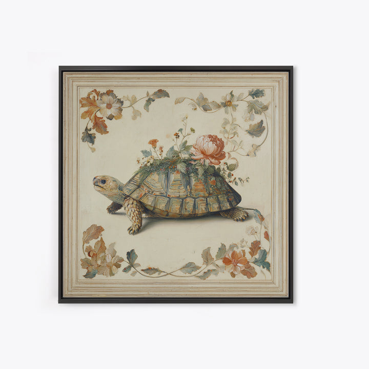 Turtle with Garden Growing on Shell Canvas Print, Whimsical Art, Dopamine Decor, Living Room Decor, Fine Art, Wonder, WHI-1x1-22