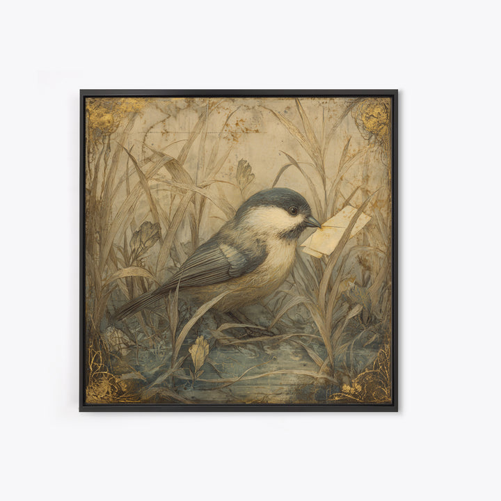 Bird Delivering a Tiny Love Letter Canvas Print, Whimsical Art, Nursery Wall Art, Living Room Decor, Fine Art, Wonder, WHI-1x1-23