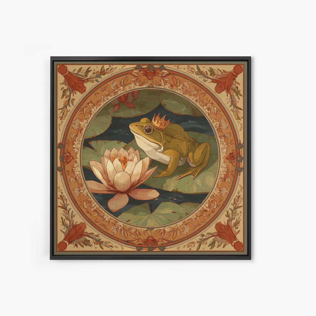 Frog Prince on a Lily Pad Framed Canvas Print, Whimsical Art, Gallery Decor, Living Room Decor, Fine Art, Wonder, Wall Art, WHI-1x1-32