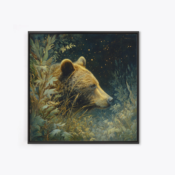 Bear Painting Stars Onto the Night Sky Framed Canvas Print, Whimsical Art, Living Room Decor, Abstract Art, Wonder, WHI-1x1-33
