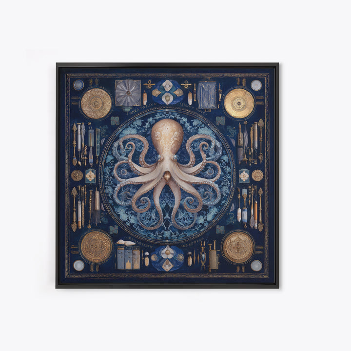 Octopus Conductor with Tiny Instruments Framed Canvas Print, Whimsical Art, Bird Art, Living Room Decor, Abstract Art, Wonder, WHI-1x1-42