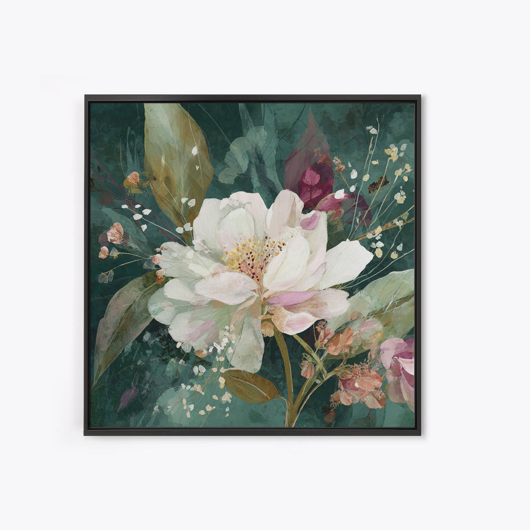 Magical Umbrella Raining Flowers Framed Canvas Print, Whimsical Art, Nursery Wall Art, Living Room Decor, Fine Art, Wonder, WHI-1x1-44