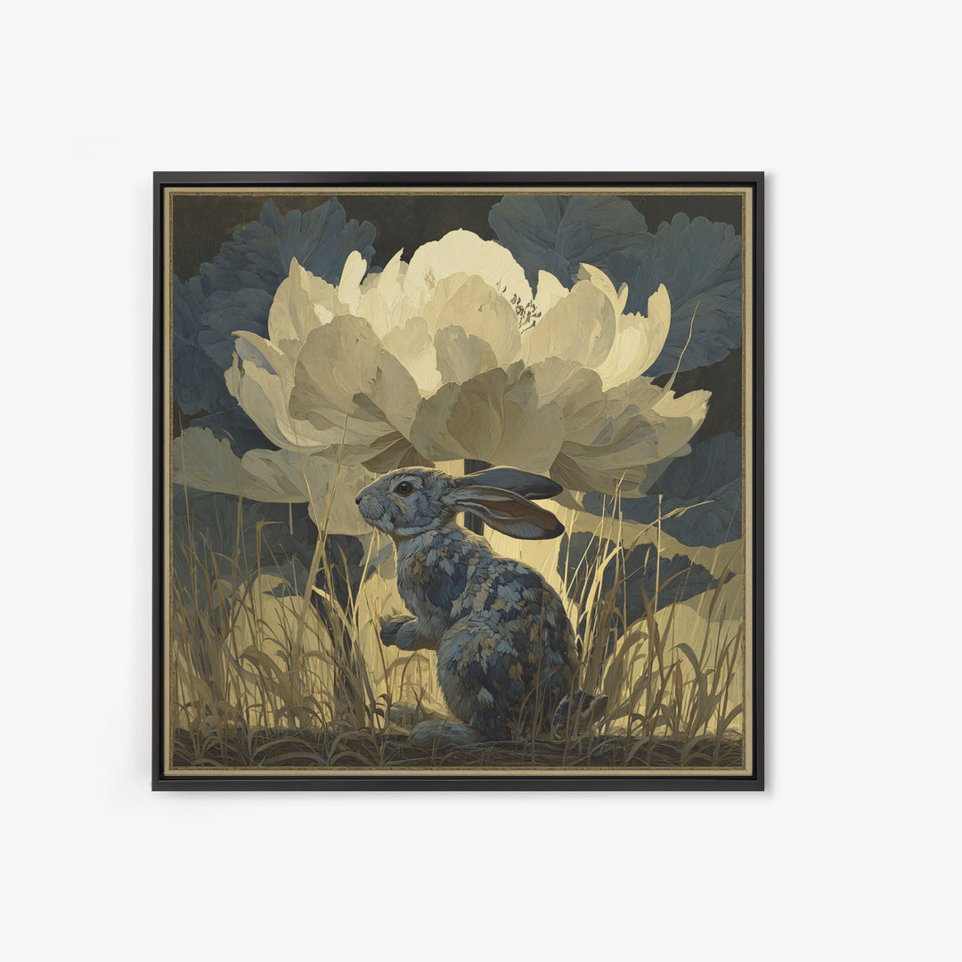Rabbit Reading Beneath a Giant Flower Canvas Print, Whimsical Art, Fine Art Print, Living Room Decor, Watercolor Art, Wonder, WHI-1x1-5