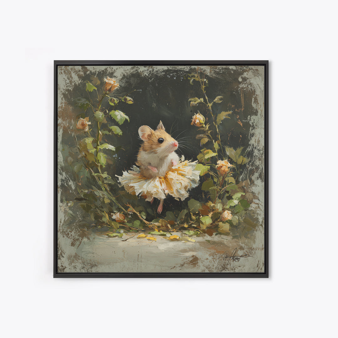 Mouse Ballerina in a Rose Garden Canvas Print, Whimsical Art, Gallery Decor, Living Room Decor, Fine Art, Wonder, Wall Art, WHI-1x1-59
