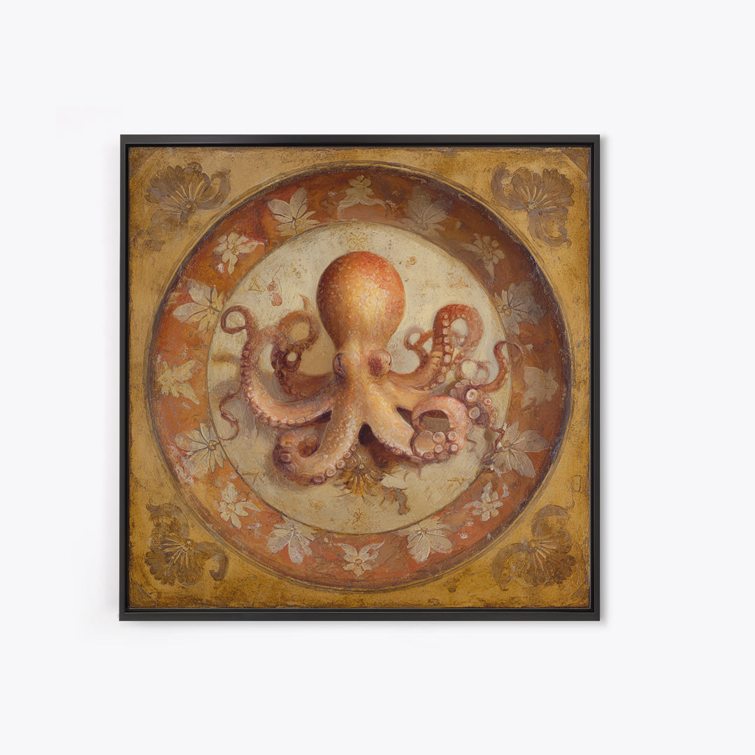 Octopus Conductor with Tiny Instruments Framed Canvas Print, Whimsical Art, Bird Art, Living Room Decor, Abstract Art, Wonder, WHI-1x1-66