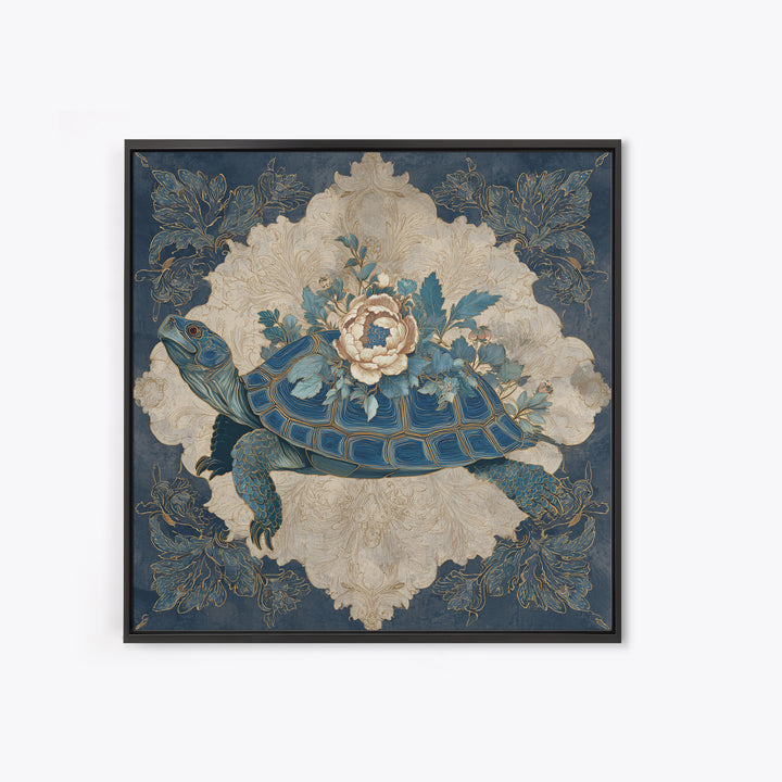 Turtle with Garden Growing on Shell Framed Canvas Print, Whimsical Art, Nursery Art, Living Room Decor, Oil Painting, Wonder, WHI-1x1-70