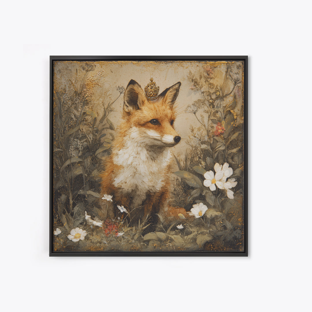 Fox Wearing a Tiny Crown Framed Canvas Print, Whimsical Art, Home Decor, Living Room Decor, Fine Art, Wonder, Digital Print, WHI-1x1-73