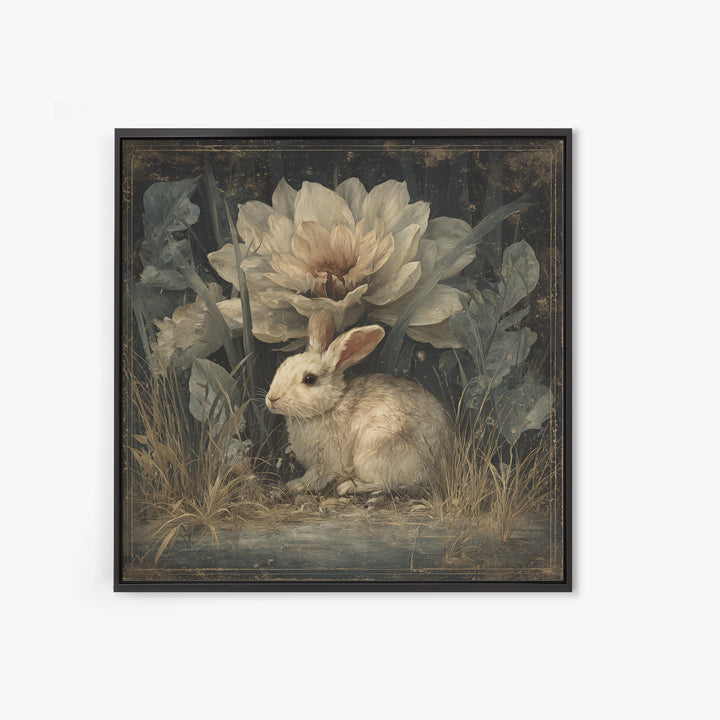 Rabbit Reading Beneath a Giant Flower Canvas Print, Whimsical Art, Wall Decor, Living Room Decor, Wonder, Printable Art, WHI-1x1-77