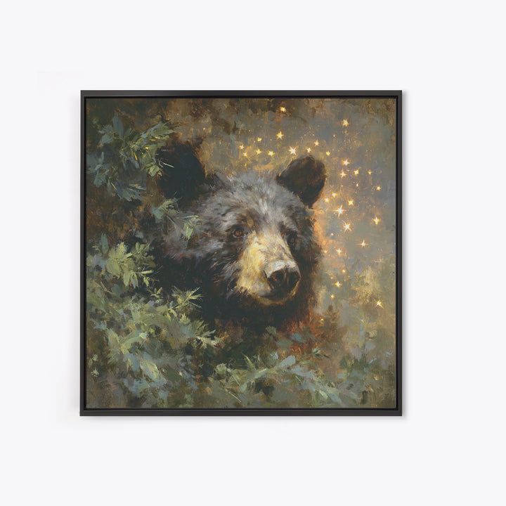 Bear Painting Stars Onto the Night Sky Canvas Print, Whimsical Art, Prints, Living Room Decor, Fine Art, Wonder, Printable Art, WHI-1x1-81