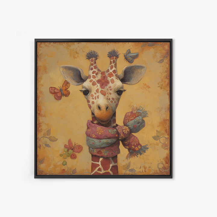 Giraffe with Scarf and Butterflies Canvas Print, Whimsical Art, Boho Decor, Living Room Decor, Oil Painting, Wonder, WHI-1x1-82