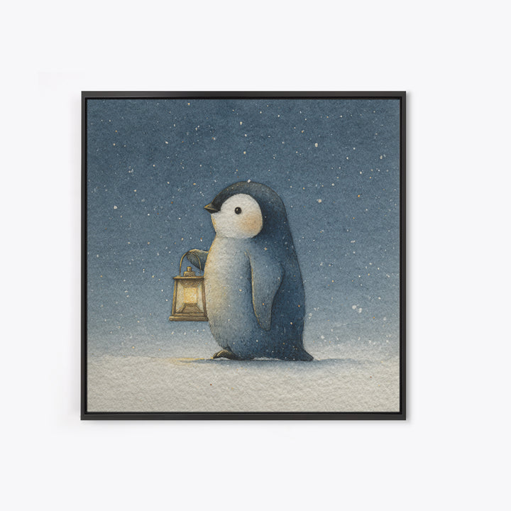 Penguin Holding a Lantern Canvas Print, Whimsical Art, Contemporary Art, Living Room Decor, Fine Art, Wonder, Art Nouveau, WHI-1x1-89
