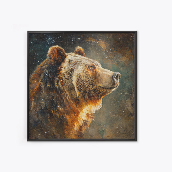 Bear Painting Stars Onto the Night Sky Canvas Print, Whimsical Art, Statement Artwork, Living Room Decor, Fine Art, Wonder, WHI-1x1-9