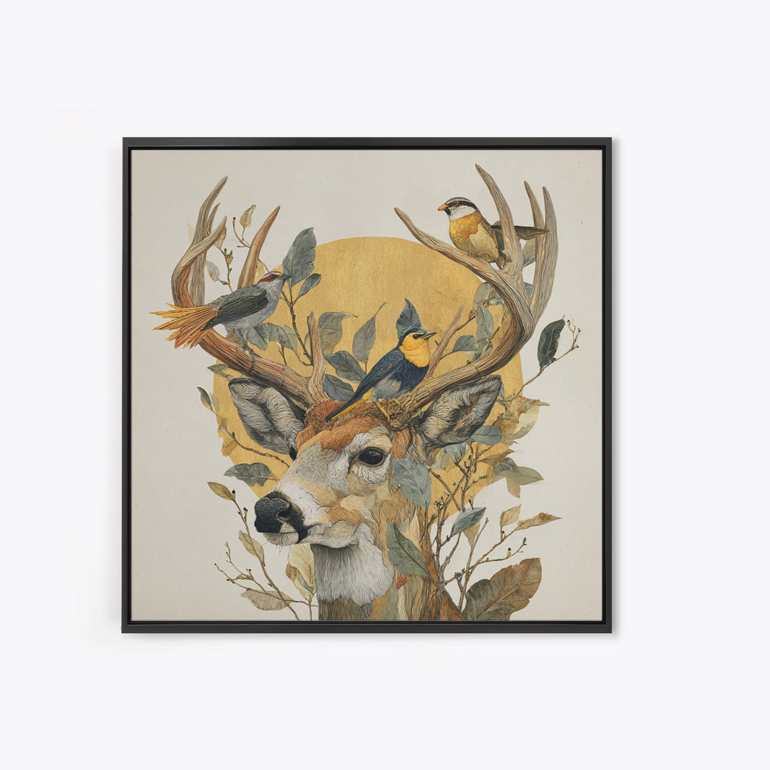 Deer with Antlers Full of Birds Canvas Print, Whimsical Art, Room Decor, Living Room Decor, Fine Art, Wonder, Oil Painting, WHI-1x1-91