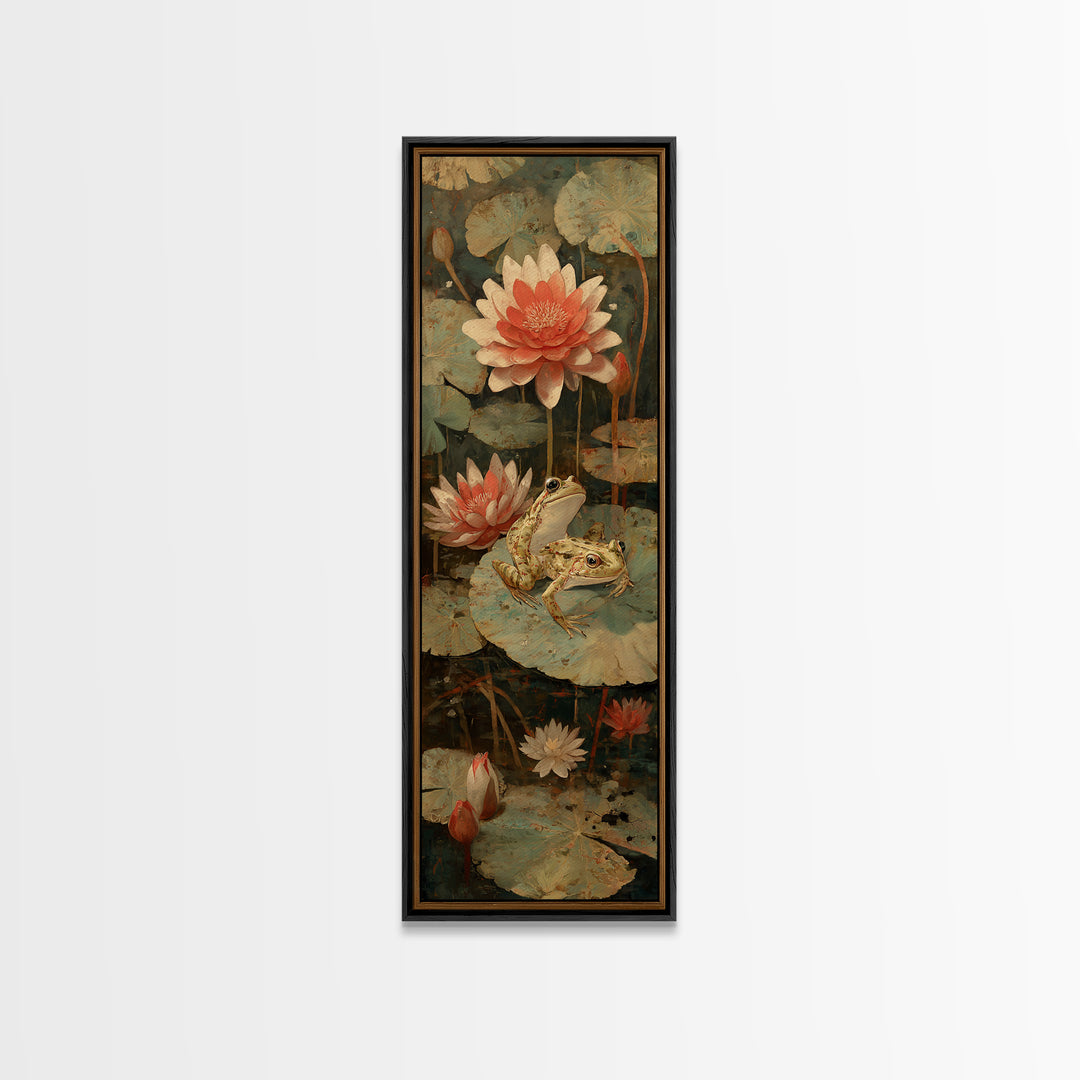 Frog Prince on a Lily Pad Framed Canvas Print, Whimsical Art, Wall Decor, Living Room Decor, Fine Art, Wonder, Printable Art, WHI-1x3-20
