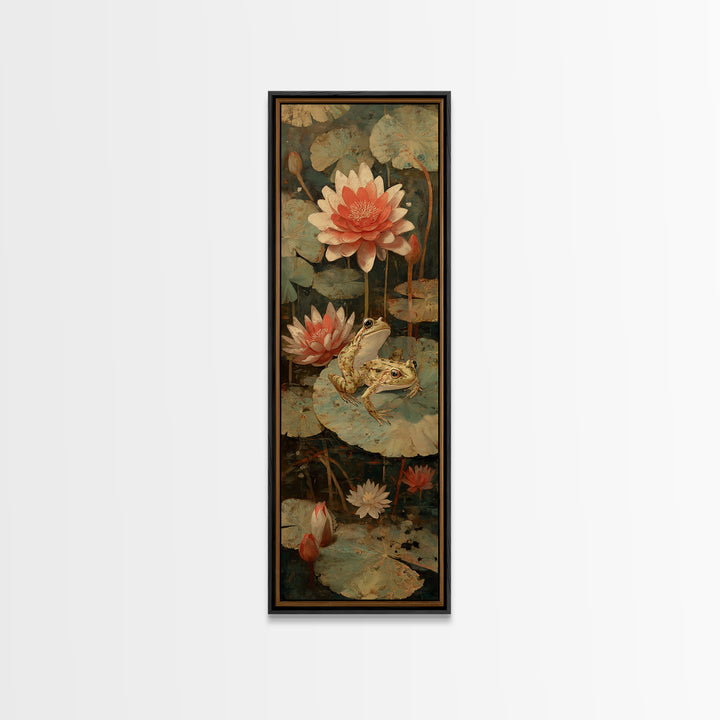 Frog Prince on a Lily Pad Framed Canvas Print, Whimsical Art, Wall Decor, Living Room Decor, Fine Art, Wonder, Printable Art, WHI-1x3-20