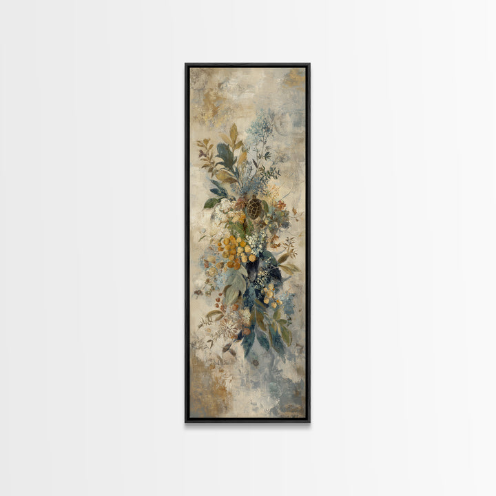 Turtle with Garden Growing on Shell Framed Canvas Print, Whimsical Art, Watercolor Art, Living Room Decor, Fine Art, Wonder, WHI-1x3-34