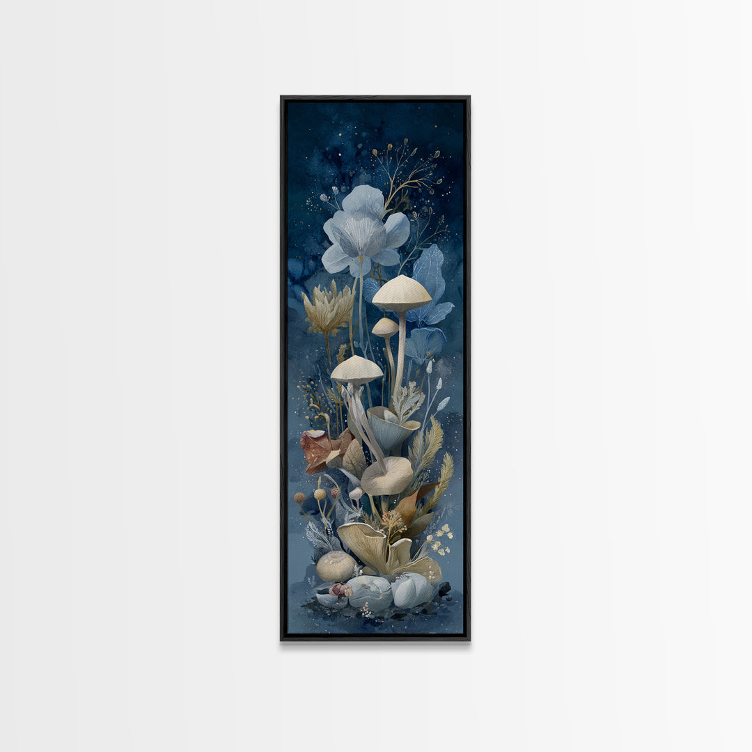 Teacup Garden with Tiny Mushrooms Canvas Print, Whimsical Art, Framed Wall Art, Living Room Decor, Oil Painting, Wonder, WHI-1x3-40