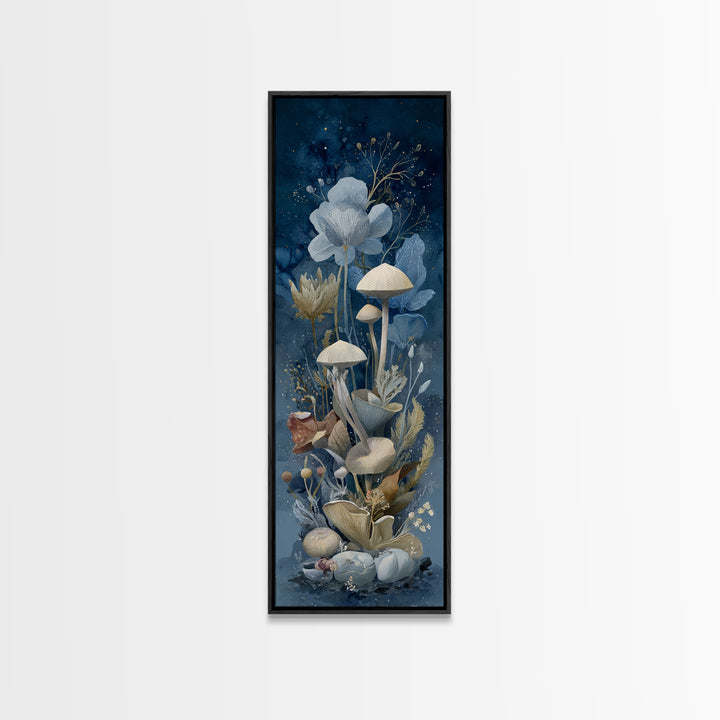 Teacup Garden with Tiny Mushrooms Canvas Print, Whimsical Art, Framed Wall Art, Living Room Decor, Oil Painting, Wonder, WHI-1x3-40