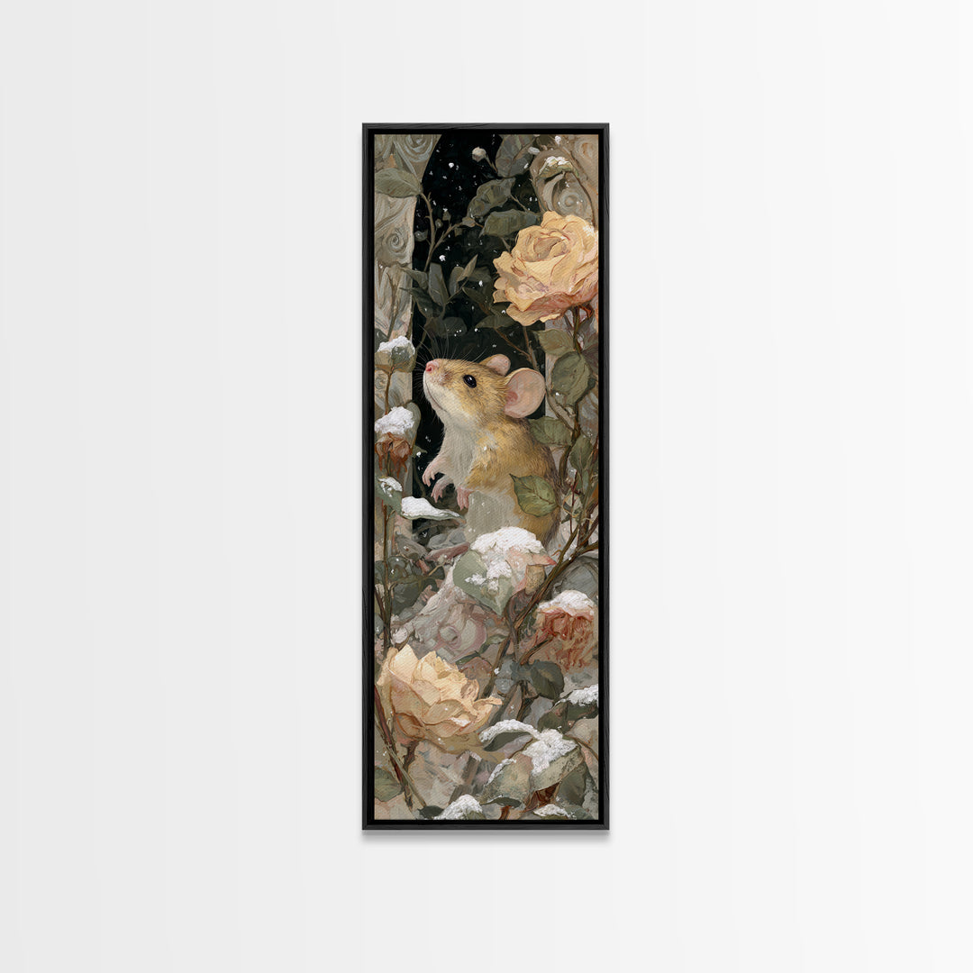 Mouse Ballerina in a Rose Garden Framed Canvas Print, Whimsical Art, Abstract Wall Art, Living Room Decor, Watercolor Art, WHI-1x3-47