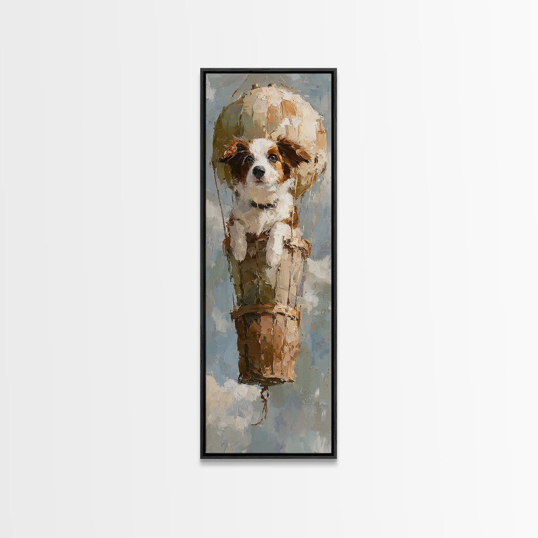 Dog in a Hot Air Balloon Framed Canvas Print, Whimsical Art, Fine Art Print, Living Room Decor, Fine Art, Wonder, Prints, WHI-1x3-50