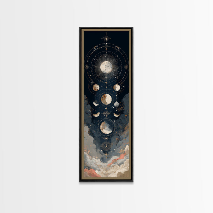 Moon with Sleeping Face and Dangling Stars Framed Canvas Print, Whimsical Art, Original Art, Living Room Decor, Oil Painting, WHI-1x3-52