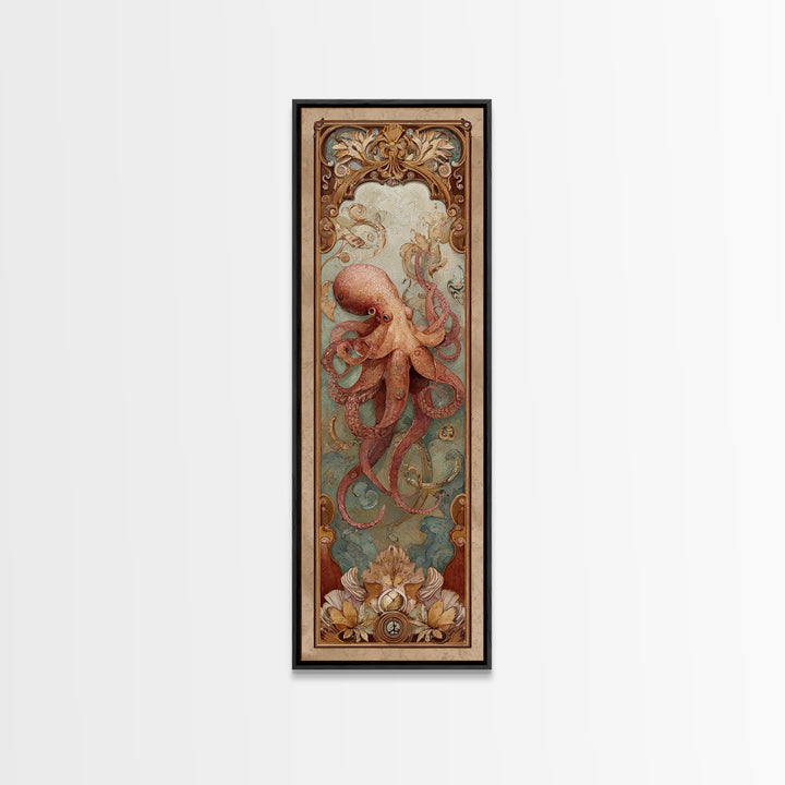 Octopus Conductor with Tiny Instruments Framed Canvas Print, Whimsical Art, Nursery Prints, Living Room Decor, Oil Painting, WHI-1x3-54