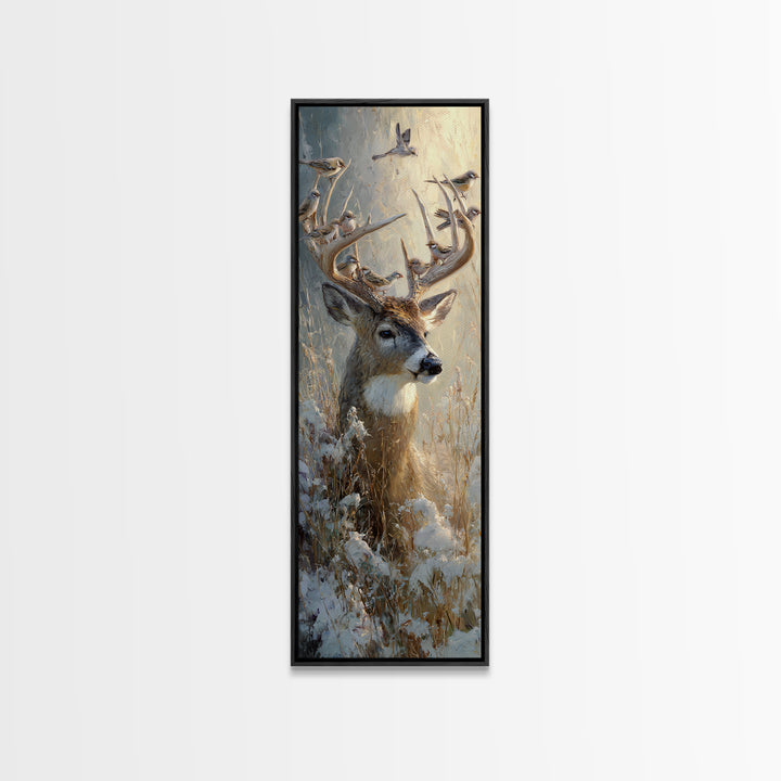 Deer with Antlers Full of Birds Canvas Print, Whimsical Art, Dopamine Decor, Living Room Decor, Oil Painting, Wonder, WHI-1x3-55