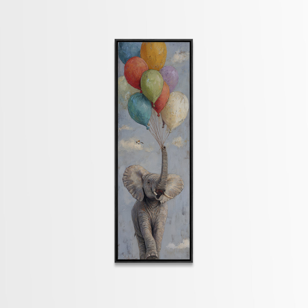 Elephant Holding Balloons Canvas Print, Whimsical Art, Nursery Prints, Living Room Decor, Oil Painting, Wonder, WHI-1x3-63