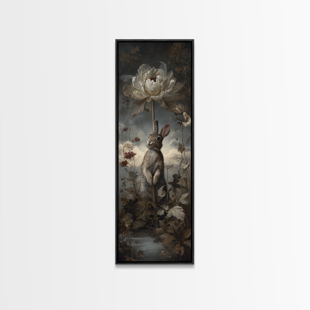 Rabbit Reading Beneath a Giant Flower Canvas Print, Whimsical Art, Digital Art, Living Room Decor, Watercolor Art, Wonder, WHI-1x3-65