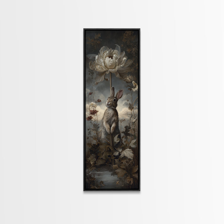 Rabbit Reading Beneath a Giant Flower Canvas Print, Whimsical Art, Digital Art, Living Room Decor, Watercolor Art, Wonder, WHI-1x3-65