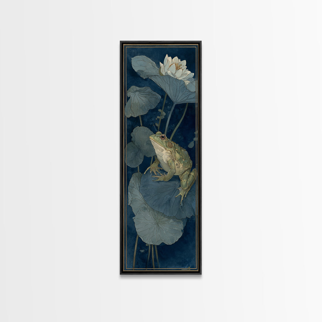 Frog Prince on a Lily Pad Canvas Print, Whimsical Art, Abstract Wall Art, Living Room Decor, Fine Art, Wonder, Neutral Decor, WHI-1x3-68