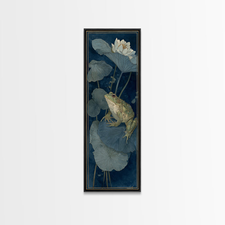 Frog Prince on a Lily Pad Canvas Print, Whimsical Art, Abstract Wall Art, Living Room Decor, Fine Art, Wonder, Neutral Decor, WHI-1x3-68